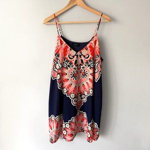 Peach Love California Floral Navy and Coral Midi Dress